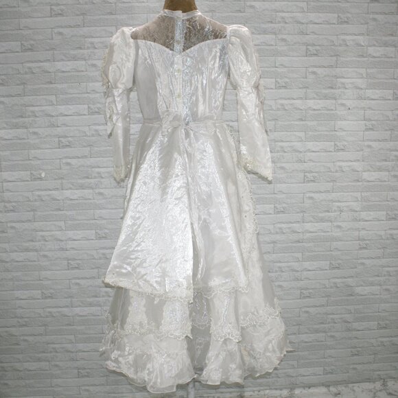 VINTAGE Bridal Gown Petite Wedding Dress Pearls Layers Ruffles White Flowergirl - Picture 7 of 14